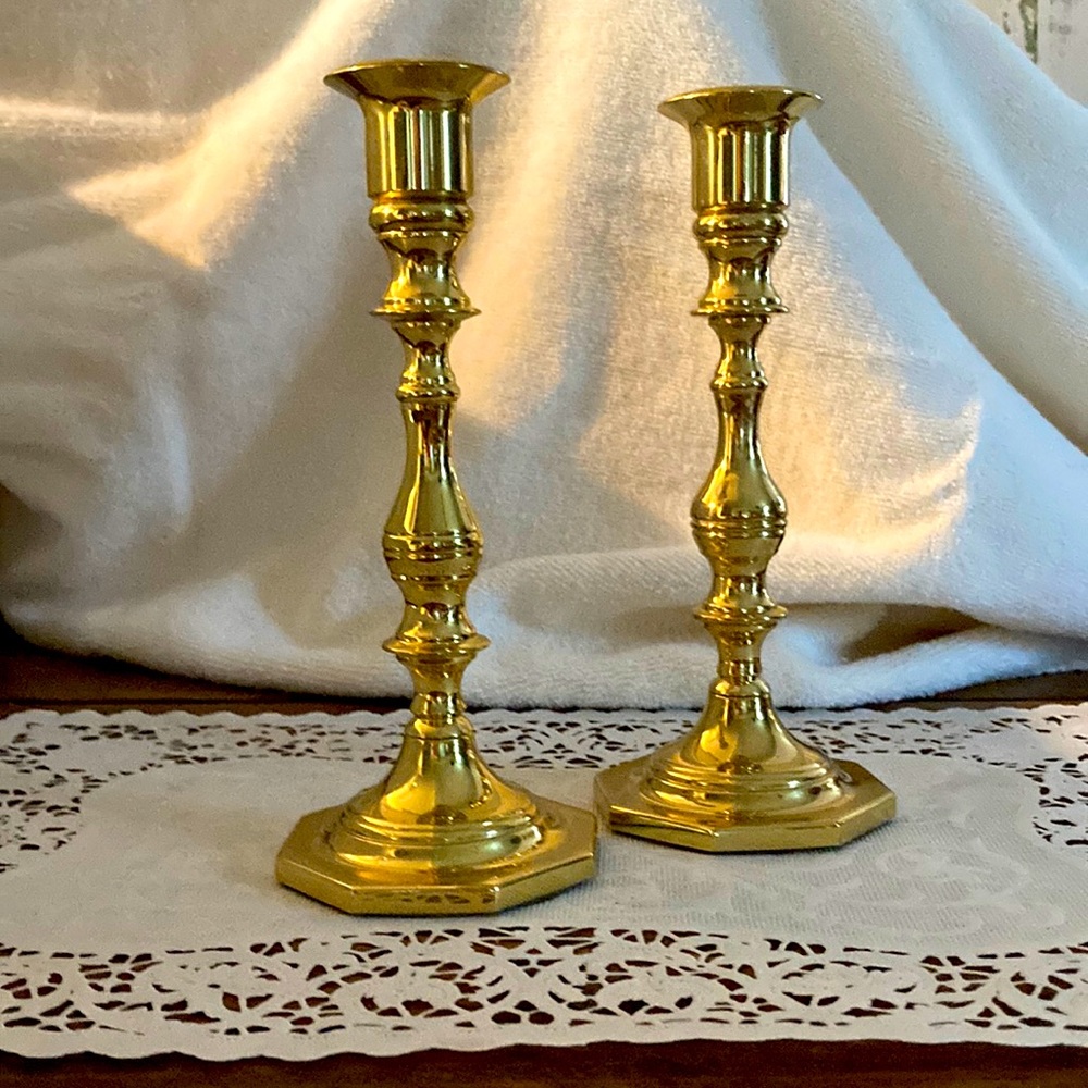 Baldwin Brass Pair Candlestick Holders 7” Height Used
